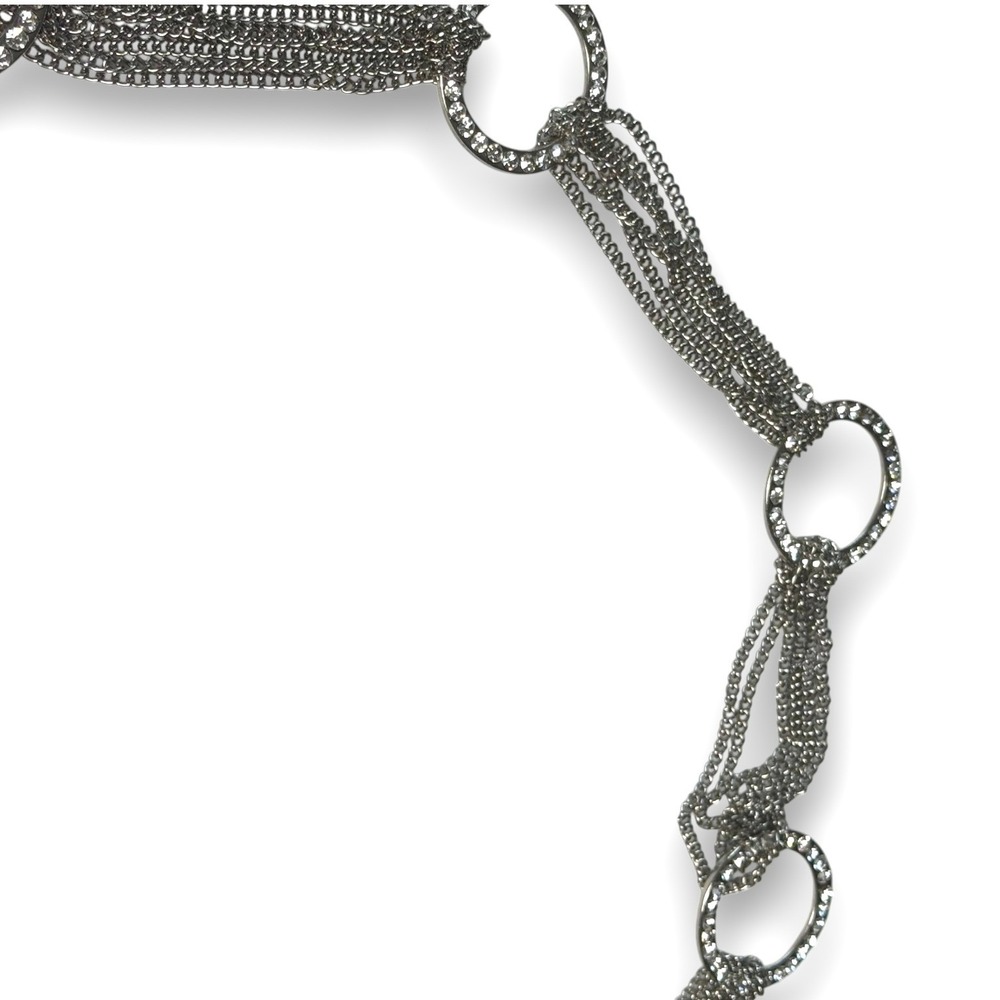 Vintage 90s Multi-Layer Silver Chain Belt Rhinestone O-Rings Adjustable 48 Inch - Picture 3 of 5